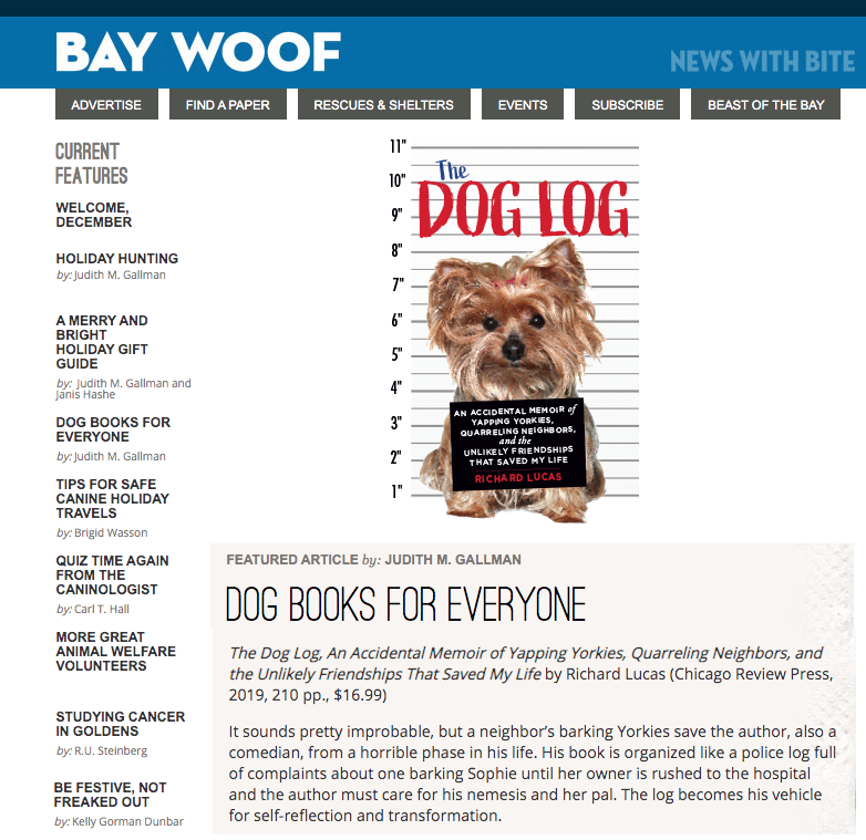 The Dog Log featured in Bay Woof Magazine